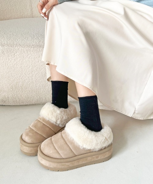 Shoes in Closet(シューズインクローゼット)の「厚底 ボリューム ラインソール ファー スリッポン ムートンブーツ 6494(スリッポン・レディース・ブラウン系その他/ベージュ/ブラック/キャメル・LL/L/M/S)」の10枚目の写真