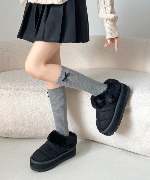 Shoes in Closet(シューズインクローゼット)の「厚底 ボリューム ラインソール ファー スリッポン ムートンブーツ 6494(スリッポン・レディース・ブラウン系その他/ベージュ/ブラック/キャメル・LL/L/M/S)」の7枚目の写真