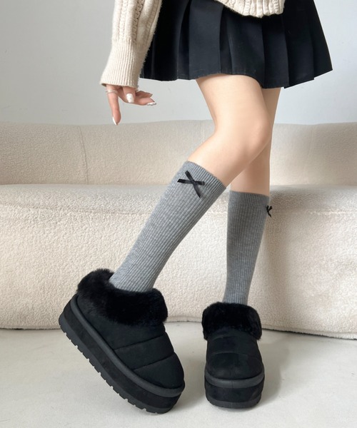 Shoes in Closet(シューズインクローゼット)の「厚底 ボリューム ラインソール ファー スリッポン ムートンブーツ 6494(スリッポン・レディース・ブラウン系その他/ベージュ/ブラック/キャメル・LL/L/M/S)」の18枚目の写真