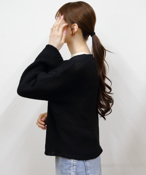 MEYAME（メヤメ）の「MEYAME/メヤメ　ロングスリットニット　LONG SLIT KNIT（ニット/セーター・レディース・ブラック/イエロー・FREE）」の6枚目の写真