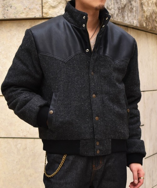 Noen レザーヨーク中綿ツイードジャケット レザーヨーク中綿ツイードジャケット（ダウンジャケット/コート