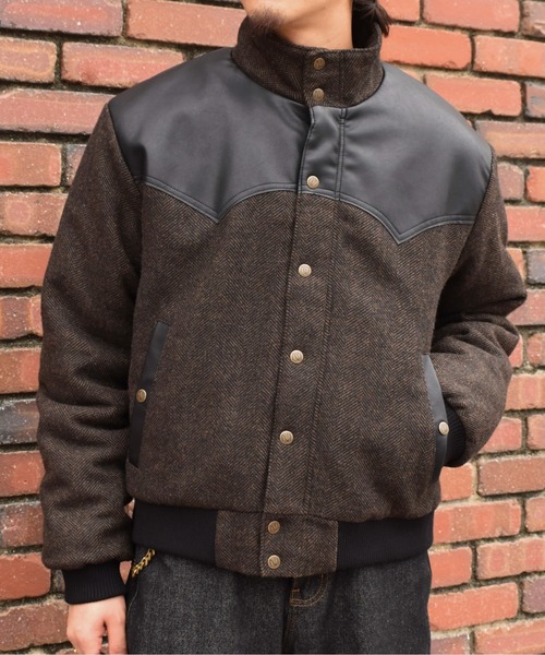 レザーヨーク中綿ツイードジャケット（ダウンジャケット/コート