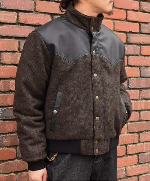 レザーヨーク中綿ツイードジャケット（ダウンジャケット/コート