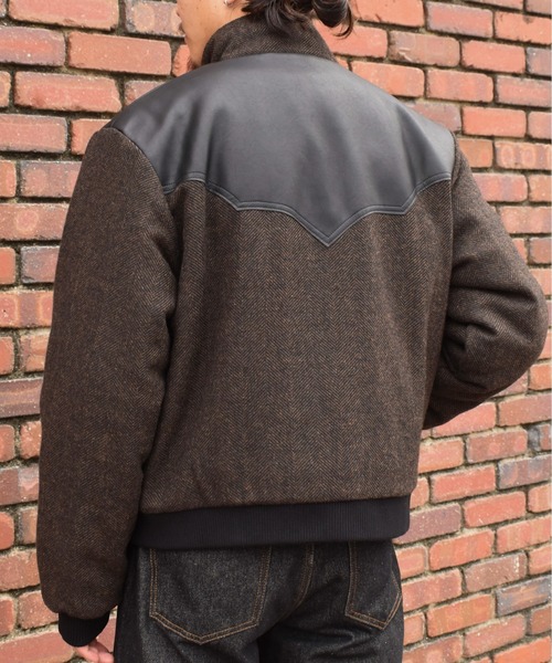 レザーヨーク中綿ツイードジャケット（ダウンジャケット/コート