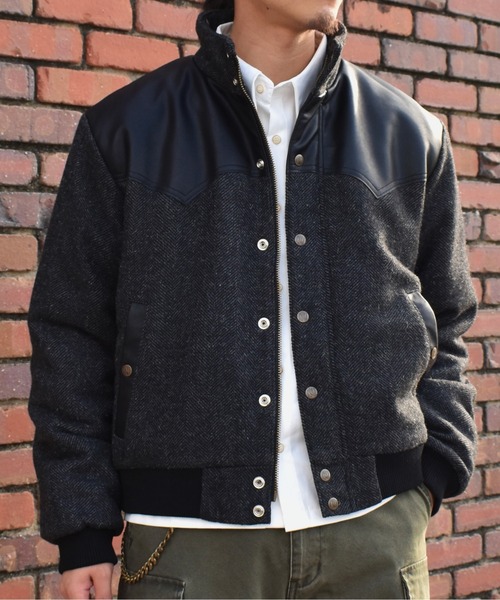 レザーヨーク中綿ツイードジャケット（ダウンジャケット/コート
