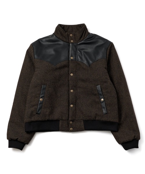 レザーヨーク中綿ツイードジャケット（ダウンジャケット/コート