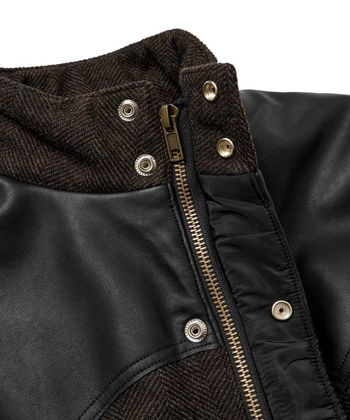 Noen レザーヨーク中綿ツイードジャケット レザーヨーク中綿ツイードジャケット（ダウンジャケット/コート