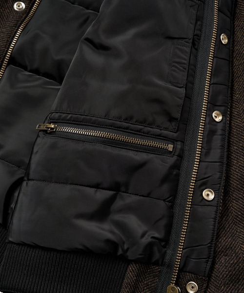 レザーヨーク中綿ツイードジャケット（ダウンジャケット/コート