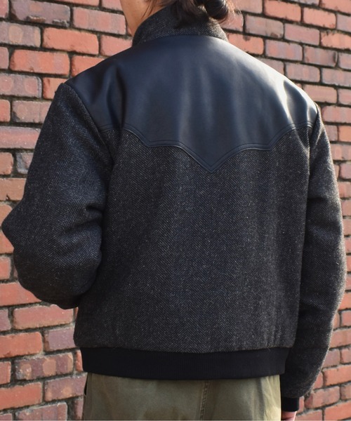 レザーヨーク中綿ツイードジャケット（ダウンジャケット/コート