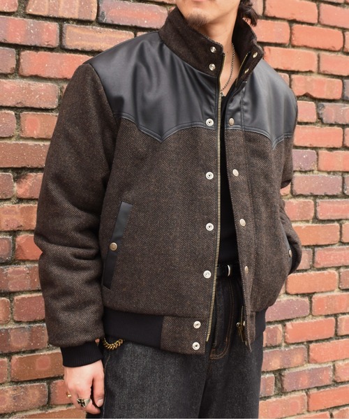 Noen レザーヨーク中綿ツイードジャケット レザーヨーク中綿ツイードジャケット（ダウンジャケット/コート