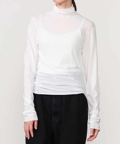 UNFIL（アンフィル）の「UNFIL | コットンシアージャージー ハイネック長袖Tシャツ WOMEN（Tシャツ/カットソー・レディース・オフホワイト/ダークブラウン/ピンク・1）」の15枚目の写真