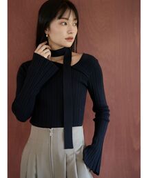 LAGUNAMOON | 【ZOZO限定カラーあり】ボウタイアシンメトリーネックニットプルオーバー 秋服(ニット/セーター)