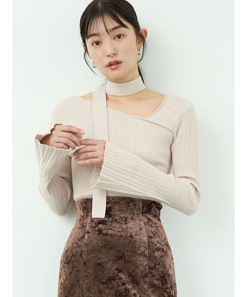 LAGUNAMOON（ラグナムーン）の「ボウタイアシンメトリーネックニットプルオーバー（ニット/セーター・レディース・ブラック/グレー/ブルー/ベージュ/ブラウン・FREE）」の12枚目の写真