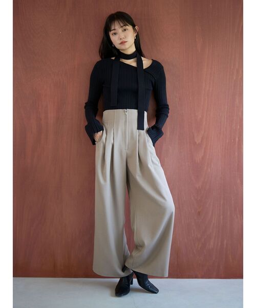 ボウタイアシンメトリーネックニットプルオーバー（ニット/セーター