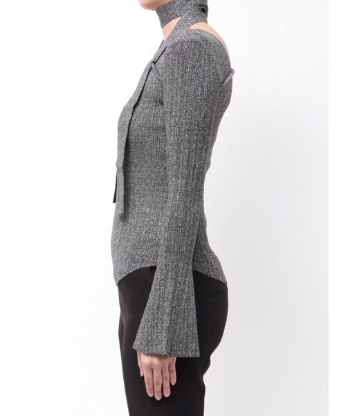 ボウタイアシンメトリーネックニットプルオーバー（ニット/セーター