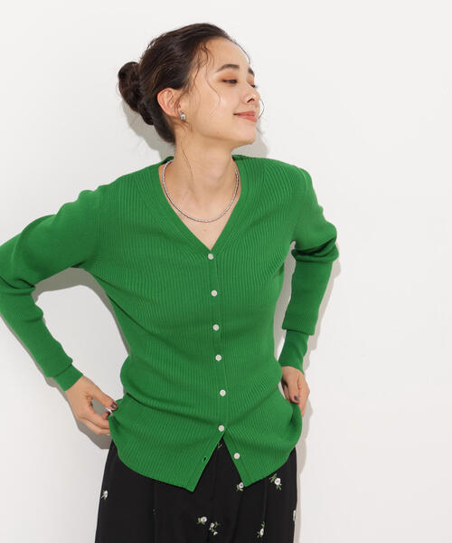 N.（N. Natural Beauty Basic）（エヌエヌナチュラルビューティーベーシック）の「Vネックリブカーディガン（カーディガン/ボレロ・レディース・グリーン/イエロー/ネイビー・MEDIUM）」の2枚目の写真