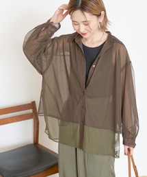 シアーレイヤード配色シャツ