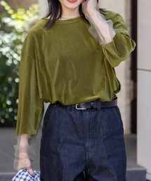 THE CRAFT CREW PRODUCTS | 袖切り替えシアーベロアトップス / ウォッシャブル【THE CRAFT CREW PRODUCTS】(Tシャツ/カットソー)