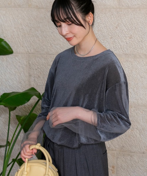 セール】袖切り替えシアーベロアトップス / ウォッシャブル【THE CRAFT
