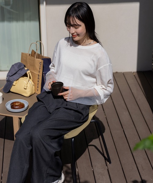 袖切り替えシアーベロアトップス / ウォッシャブル【THE CRAFT CREW