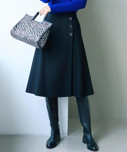 UNTITLED（アンタイトル）の「【ウール100%/後ろウエストゴム】ミルドスムースフレアスカート（スカート・レディース・ブラック/アイボリー/ネイビー/サンドベージュ・03/02/01/00/04/42/44/46/48/50）」の2枚目の写真