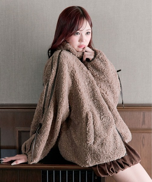 OLIVE des OLIVE（オリーブデオリーブ）の「パイピングボアブルゾン（ブルゾン・レディース・オフホワイト/ライトグレー/モカ・FREE）」の5枚目の写真