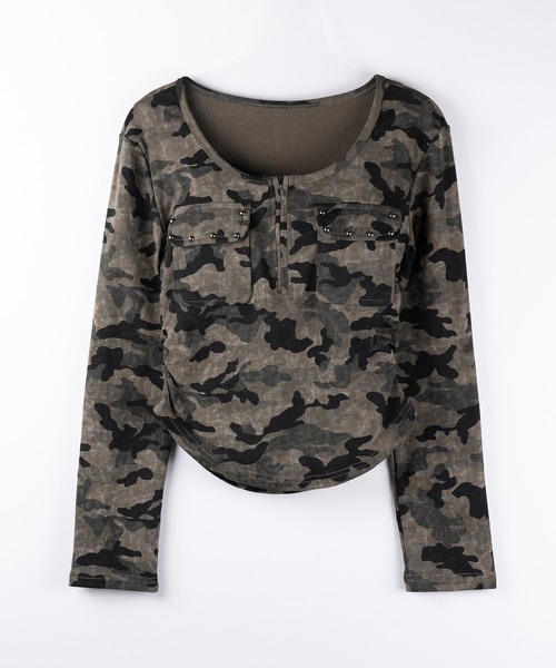 me+em select(ミームセレクト)の「【 2color 】ヴィンテージカモフラアウトポケットジップロンT / vintage camouflage out pocket zip longsleeve T-shirt(Tシャツ/カットソー・レディース・グレー/カーキ・FREE)」の20枚目の写真