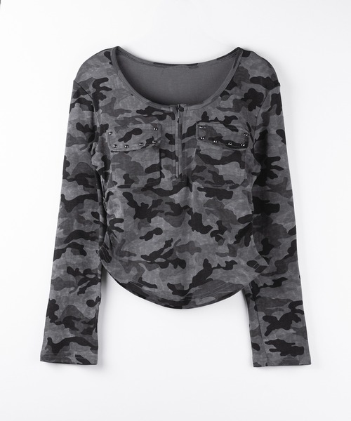 me+em select(ミームセレクト)の「【 2color 】ヴィンテージカモフラアウトポケットジップロンT / vintage camouflage out pocket zip longsleeve T-shirt(Tシャツ/カットソー・レディース・グレー/カーキ・FREE)」の21枚目の写真