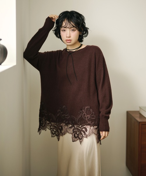 LAULEN(ローレン)の「botanical embroidery lace knit pullover /ボタニカル刺繍レースニットプルオーバー(ニット/セーター・レディース・ブラウン/ベージュ・FREE)」の7枚目の写真