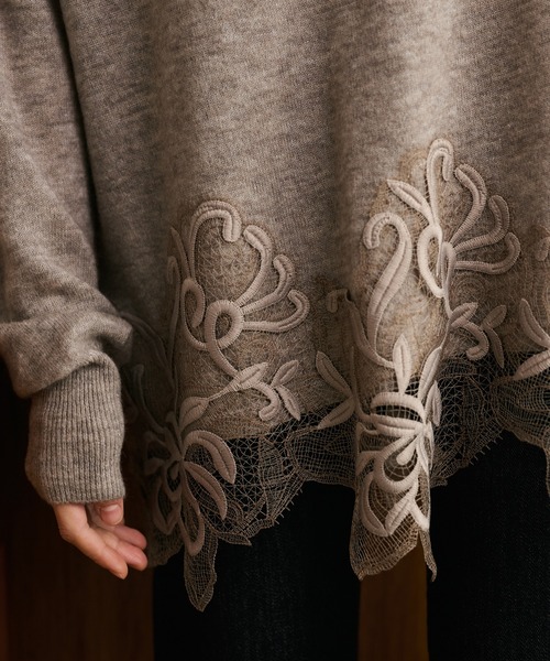 LAULEN(ローレン)の「botanical embroidery lace knit pullover /ボタニカル刺繍レースニットプルオーバー(ニット/セーター・レディース・ブラウン/ベージュ・FREE)」の16枚目の写真