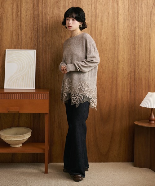 botanical embroidery lace knit pullover /ボタニカル刺繍レース