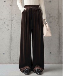 シャイニーベロアリラックスワイドパンツ　ウエストゴム　ボトムス　美シルエット
