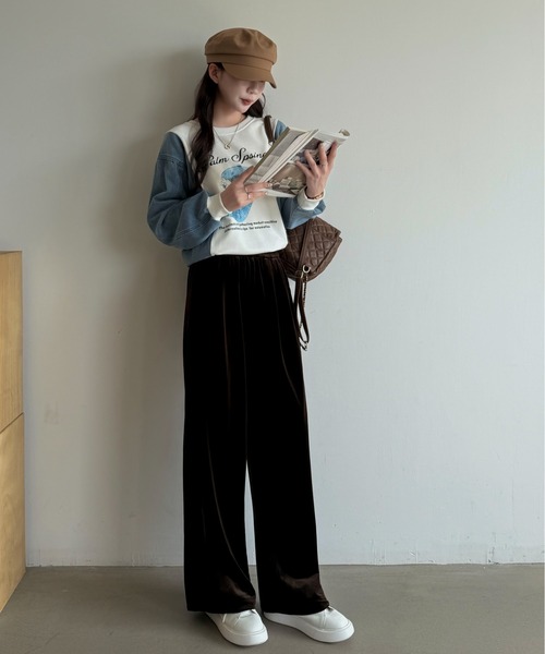 Maison Calme(メゾンカルム)の「シャイニーベロアリラックスワイドパンツ ウエストゴム ボトムス 美シルエット(その他パンツ・レディース・ブラウン/ネイビー/ブラック・M/L)」の10枚目の写真