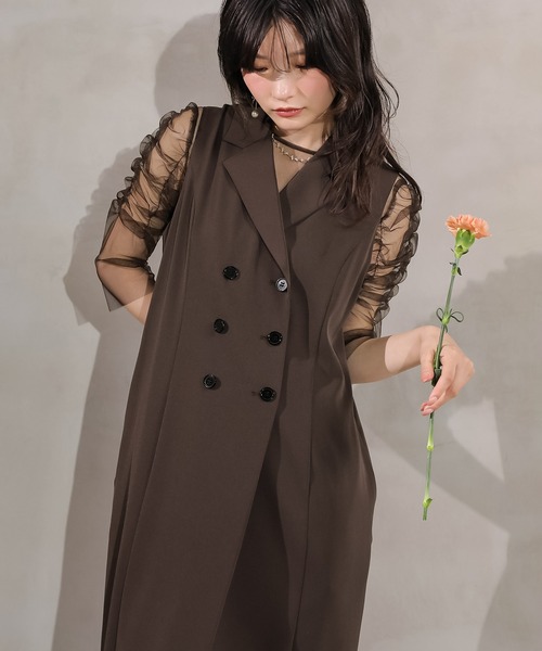 Kana(カナ)の「ロングジレ ワンピース チュール トップス スカート 3点セット ドレス パーティー 結婚式 お呼ばれ オケージョンドレス(ドレス・レディース・ブラウン/アイボリー/ブラック・M)」の3枚目の写真