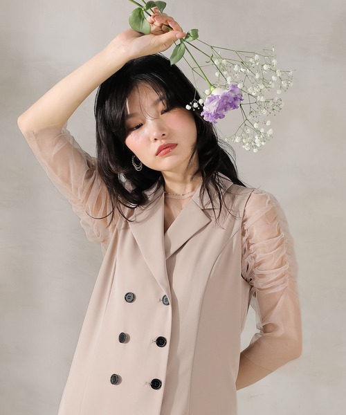 Kana(カナ)の「ロングジレ ワンピース チュール トップス スカート 3点セット ドレス パーティー 結婚式 お呼ばれ オケージョンドレス(ドレス・レディース・ブラウン/アイボリー/ブラック・M)」の1枚目の写真