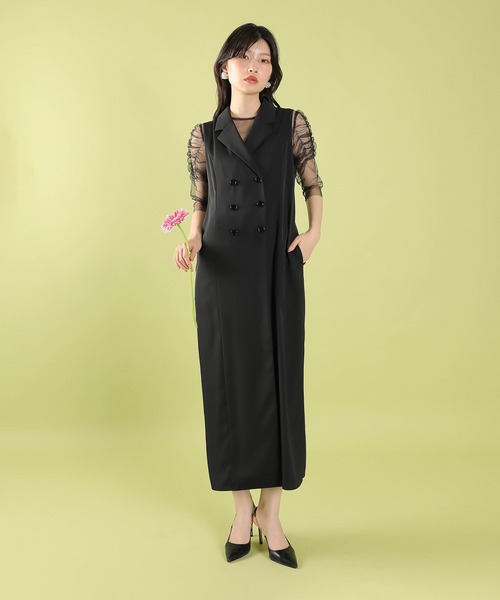 Kana(カナ)の「ロングジレ ワンピース チュール トップス スカート 3点セット ドレス パーティー 結婚式 お呼ばれ オケージョンドレス(ドレス・レディース・ブラウン/アイボリー/ブラック・M)」の2枚目の写真