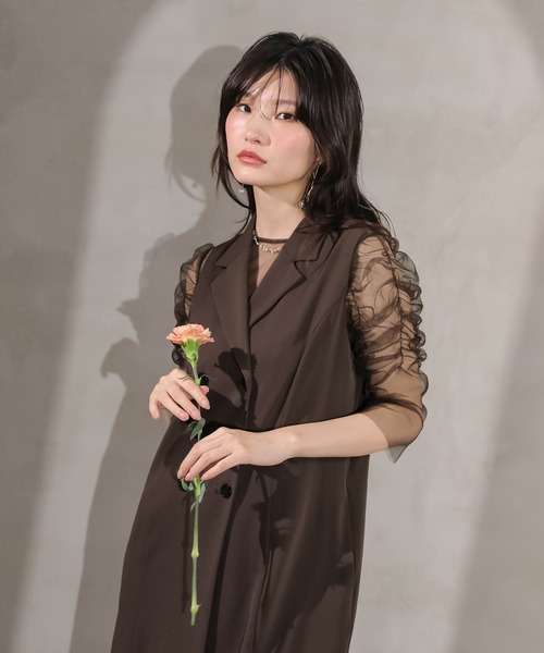 Kana(カナ)の「ロングジレ ワンピース チュール トップス スカート 3点セット ドレス パーティー 結婚式 お呼ばれ オケージョンドレス(ドレス・レディース・ブラウン/アイボリー/ブラック・M)」の7枚目の写真
