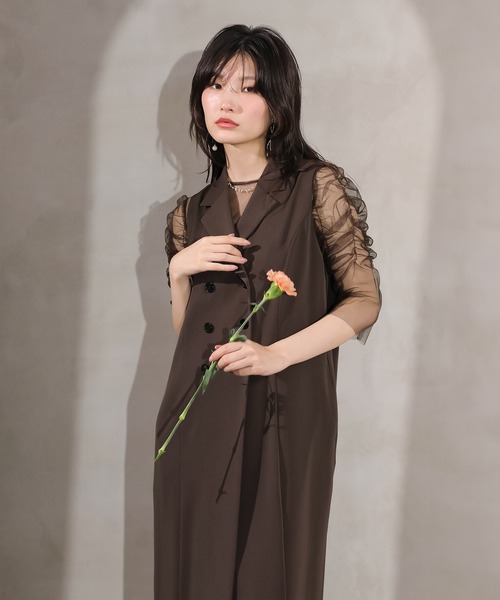 Kana(カナ)の「ロングジレ ワンピース チュール トップス スカート 3点セット ドレス パーティー 結婚式 お呼ばれ オケージョンドレス(ドレス・レディース・ブラウン/アイボリー/ブラック・M)」の8枚目の写真