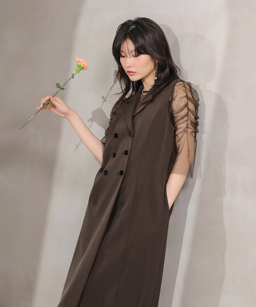 Kana(カナ)の「ロングジレ ワンピース チュール トップス スカート 3点セット ドレス パーティー 結婚式 お呼ばれ オケージョンドレス(ドレス・レディース・ブラウン/アイボリー/ブラック・M)」の9枚目の写真