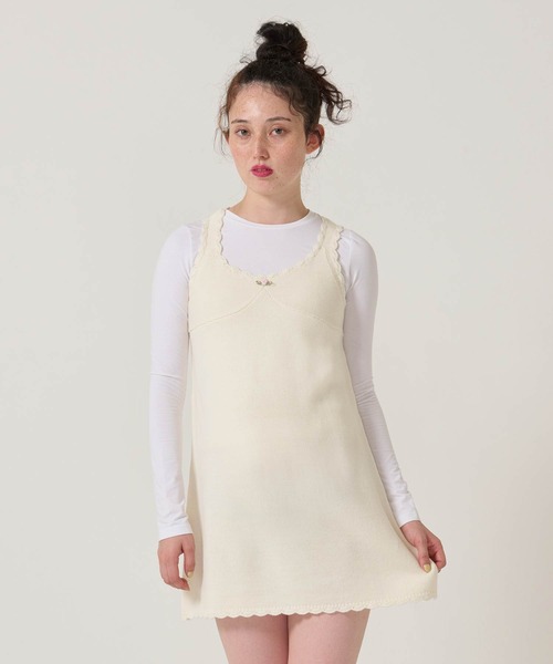 TINA：JOJUN（ティーナジョジュン）の「ヴィンテージライク ニット ジャンスカ TINA：JOJUN（ジャンパースカート・レディース・ラベンダー/アイボリー・M）」の6枚目の写真