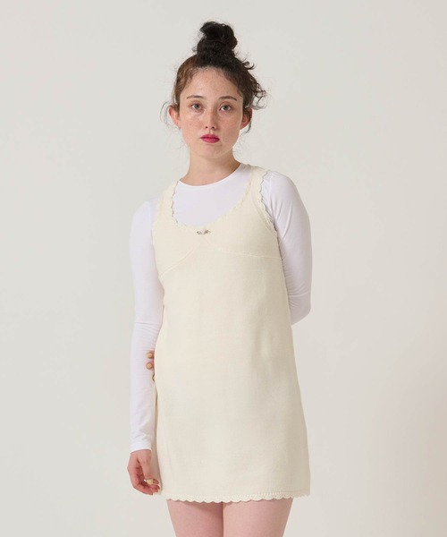 TINA：JOJUN（ティーナジョジュン）の「ヴィンテージライク ニット ジャンスカ TINA：JOJUN（ジャンパースカート・レディース・ラベンダー/アイボリー・M）」の7枚目の写真