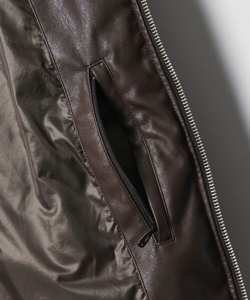 MONKEY TIME（モンキータイム）の「レザーライク ダウン ジャケット（ダウンジャケット/コート・メンズ・ブラック/ダークブラウン・S/M/L/XL）」の4枚目の写真
