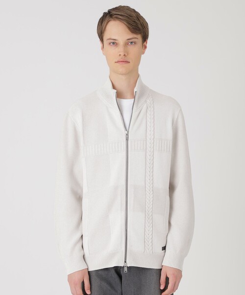 プレーティングカラーシャドーチェックドライバーズニット