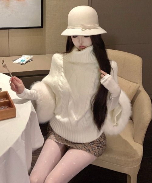 LADY LIKE(レディライク)の「袖口ファー付きオフタートル2WAYケーブルニット(ニット/セーター・レディース・ベージュ/オフホワイト・M)」の18枚目の写真