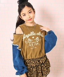 ANAP GｉRL（アナップガール）の「エンジェル プリント袖 デニム 切り替え スウェット（スウェット・キッズ）」