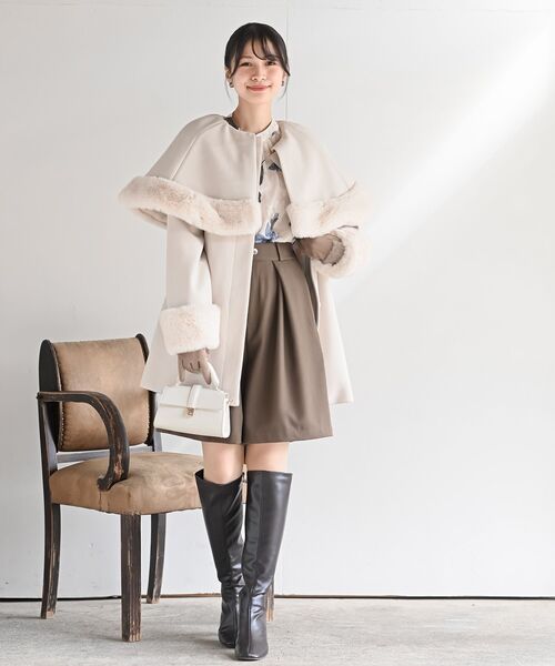 フェイクファーケープ付きコート（ノーカラーコート）｜rps（アール
