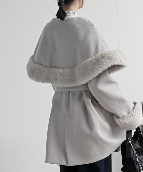 フェイクファーケープ付きコート（ノーカラーコート）｜rps（アール