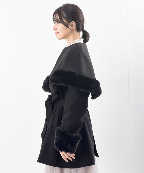 フェイクファーケープ付きコート（ノーカラーコート）｜rps（アール