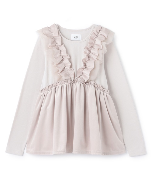 petit main LIEN（プティマインリアン）の「【親子リンク】ドッキングフリルチュニック（シャツ/ブラウス・レディース・ブラック/ピンク・F）」の2枚目の写真
