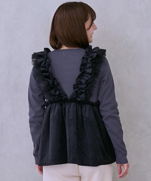 petit main LIEN（プティマインリアン）の「【親子リンク】ドッキングフリルチュニック（シャツ/ブラウス・レディース・ブラック/ピンク・F）」の3枚目の写真